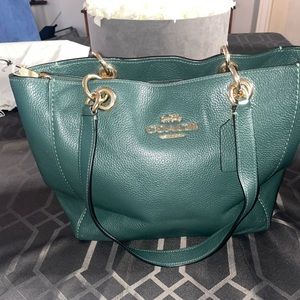 Coach hunter green leather tote